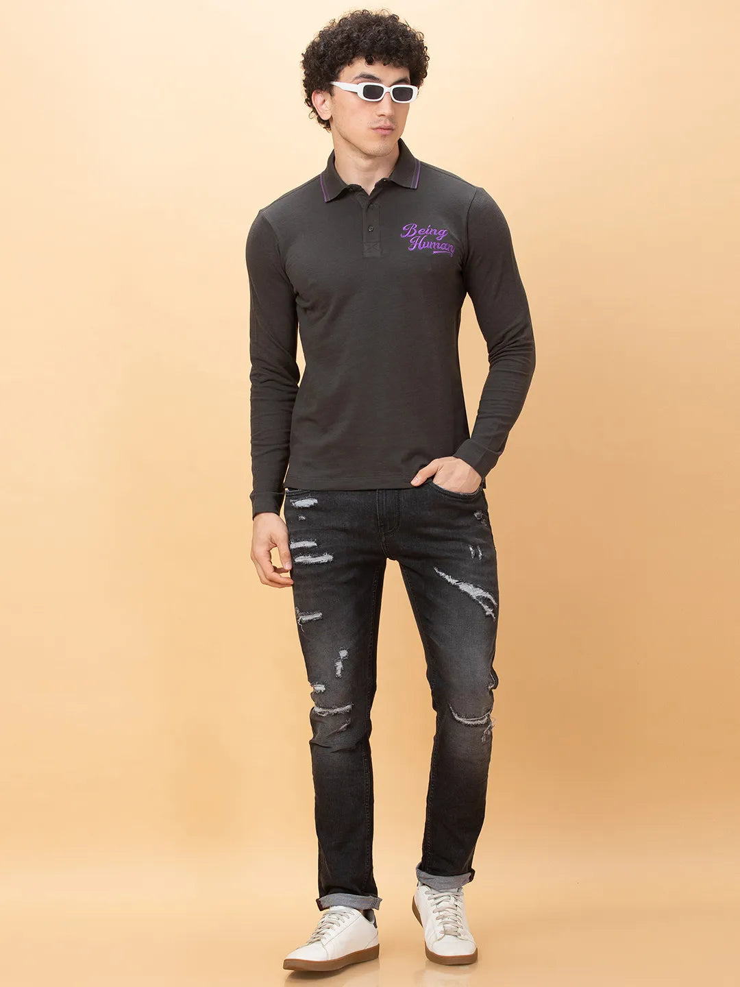 Being Human Clothing Mens-Top Polo Neck Charcoal