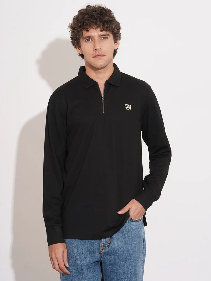 Blue Regular Fit Men's Long Sleeves Polo T-Shirt