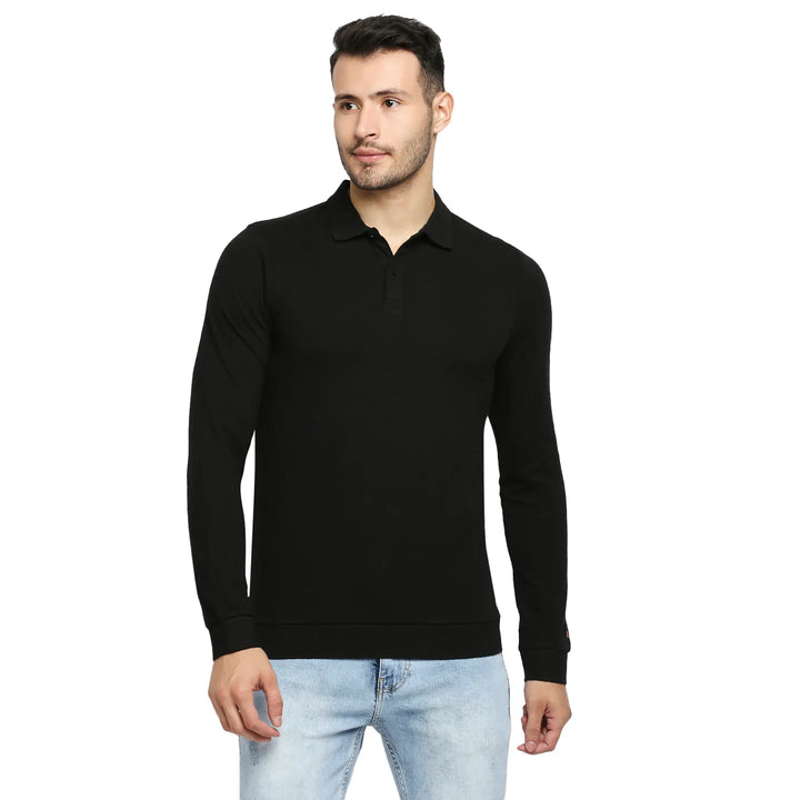 Black Regular Fit Men's Long Sleeves Polo T-Shirt