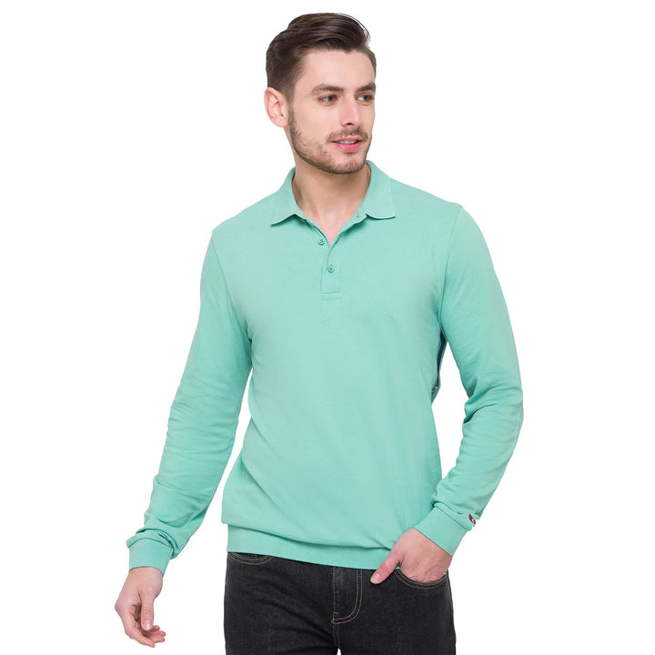 Light Green Regular Fit Men's Long Sleeves Polo T-Shirt