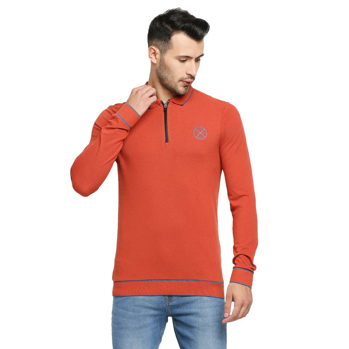 Orange Regular Fit Men's Long Sleeves Polo T-Shirt
