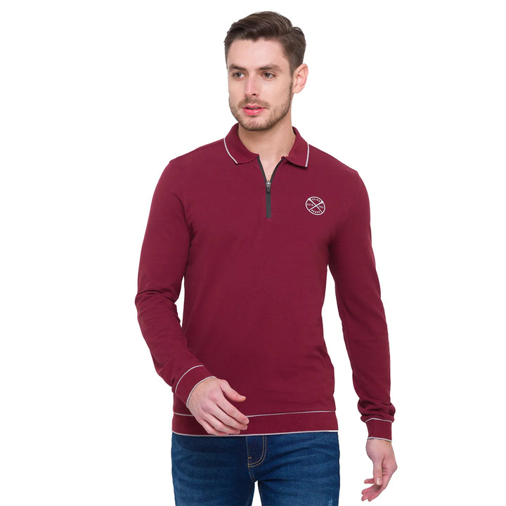 Red Regular Fit Men's Long Sleeves Polo T-Shirt