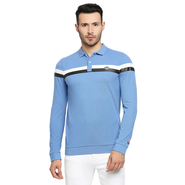 Blue Regular Fit Men's Long Sleeves Polo T-Shirt