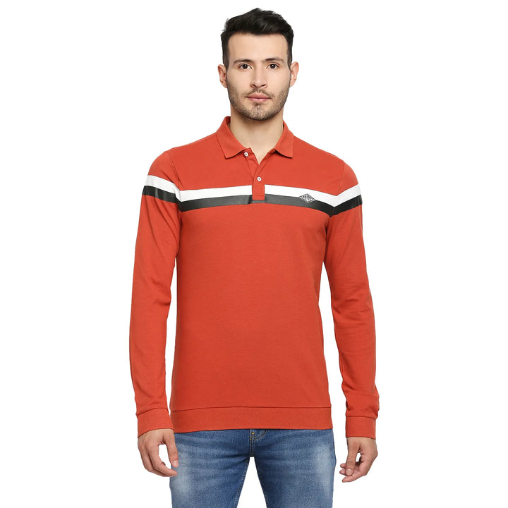 Orange Regular Fit Men's Long Sleeves Polo T-Shirt