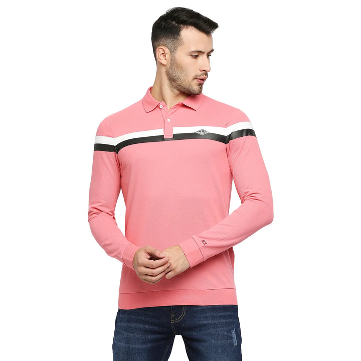 Pink Regular Fit Men's Long Sleeves Polo T-Shirt