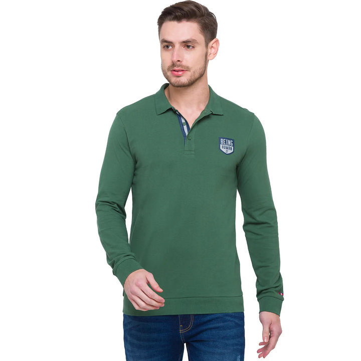 Green Regular Fit Men's Long Sleeves Polo T-Shirt
