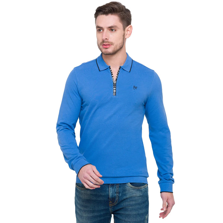 Blue Regular Fit Men's Long Sleeves Polo T-Shirt