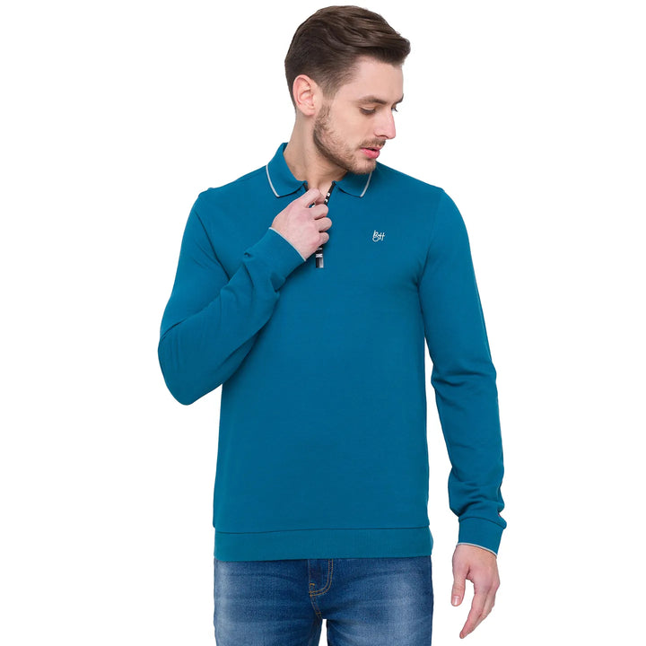 Teal Regular Fit Men's Long Sleeves Polo T-Shirt