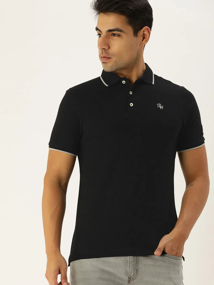 Black Regular Fit Men's Polo T-Shirt