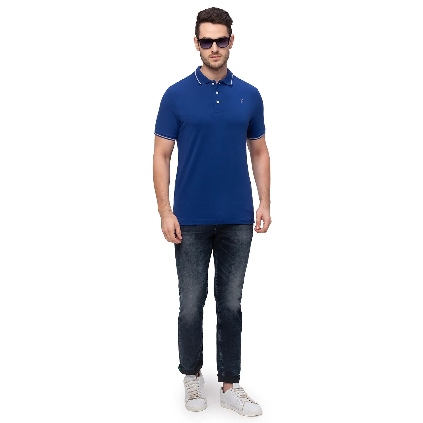 Blue Regular Fit Men's Polo T-Shirt by Being Human Clothing