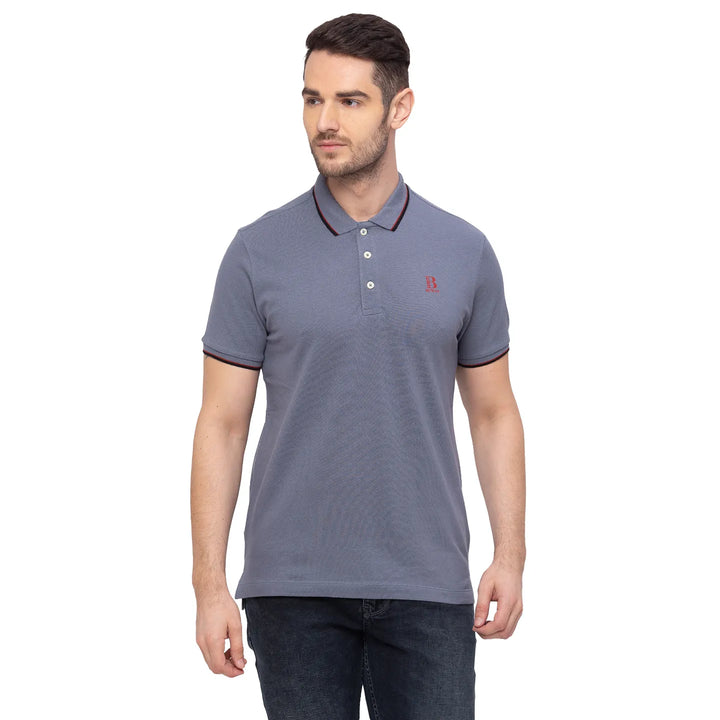 Grey Regular Fit Men's Polo T-Shirt
