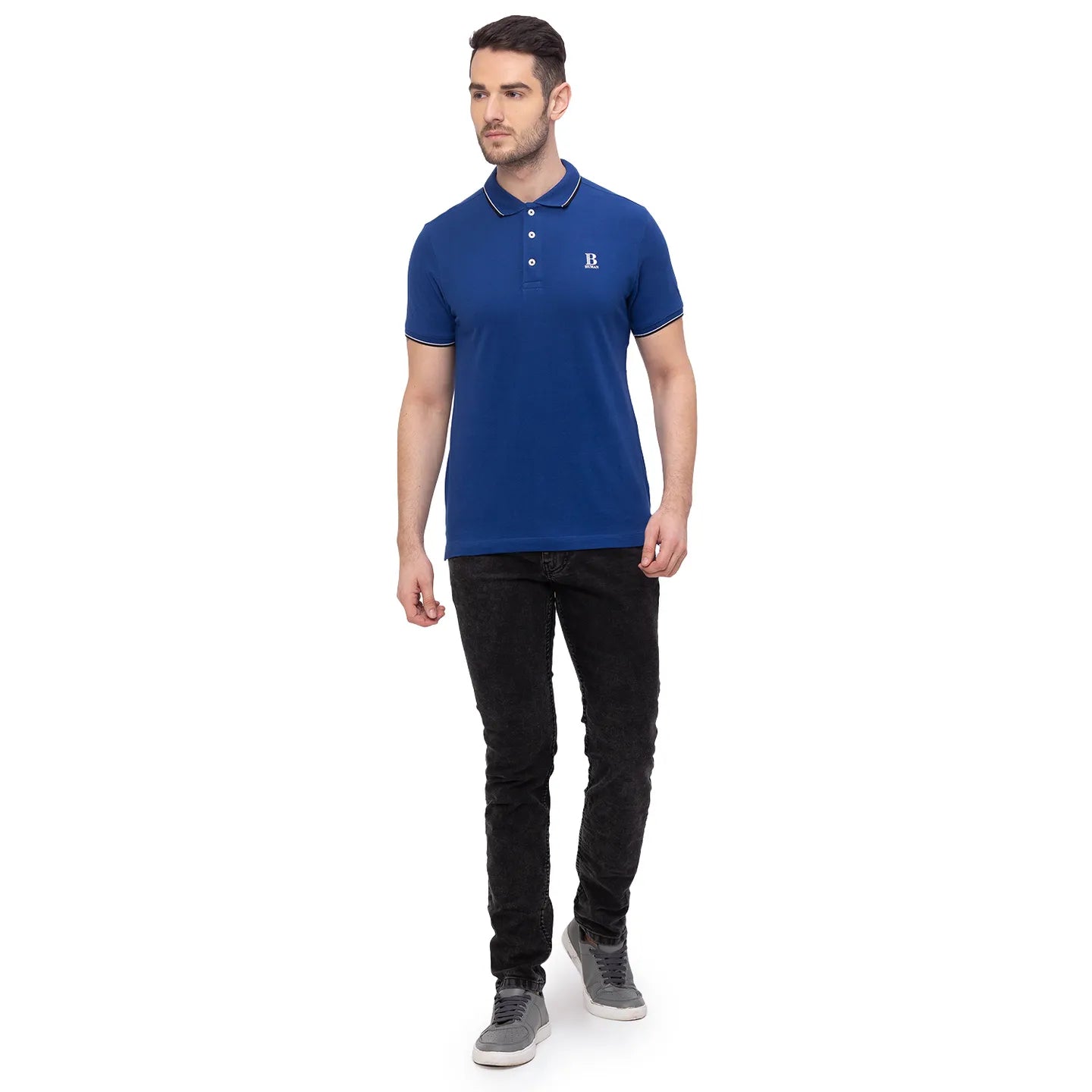 Being Human Clothing Men Regular Fit Polo Neck T-Shirts-Ink Blue