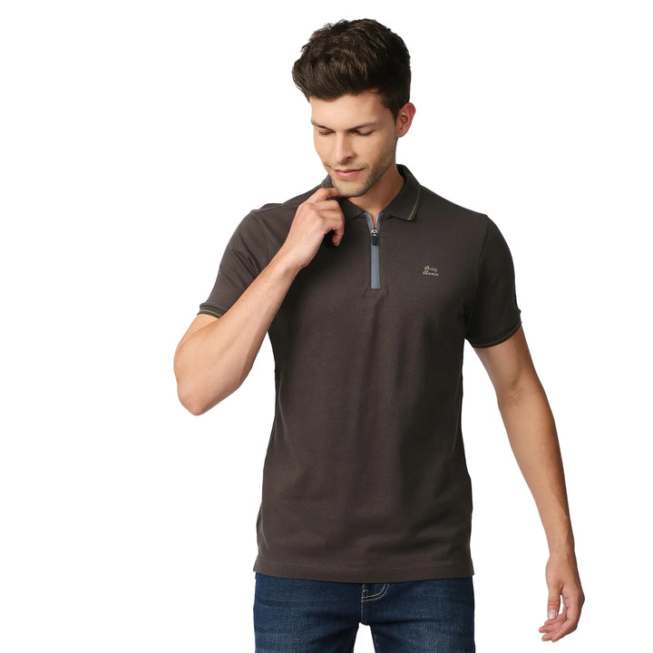 Grey Regular Fit Men's Polo T-Shirt
