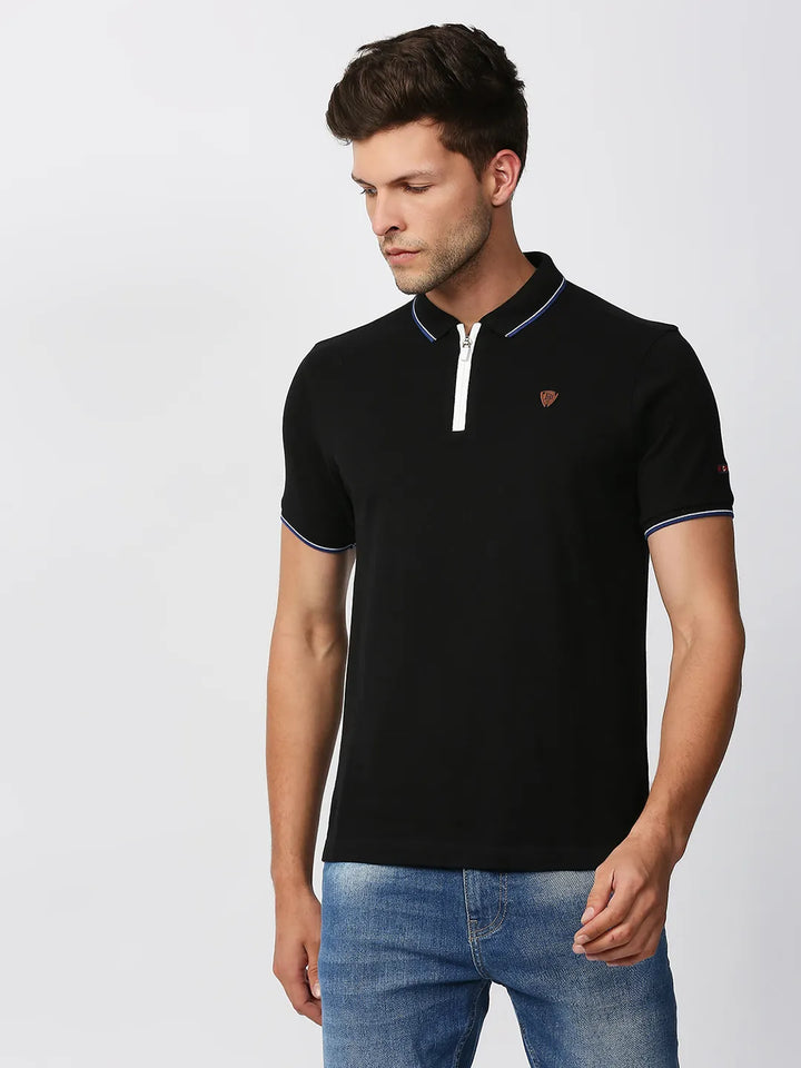 Black Regular Fit Men's Polo T-Shirt