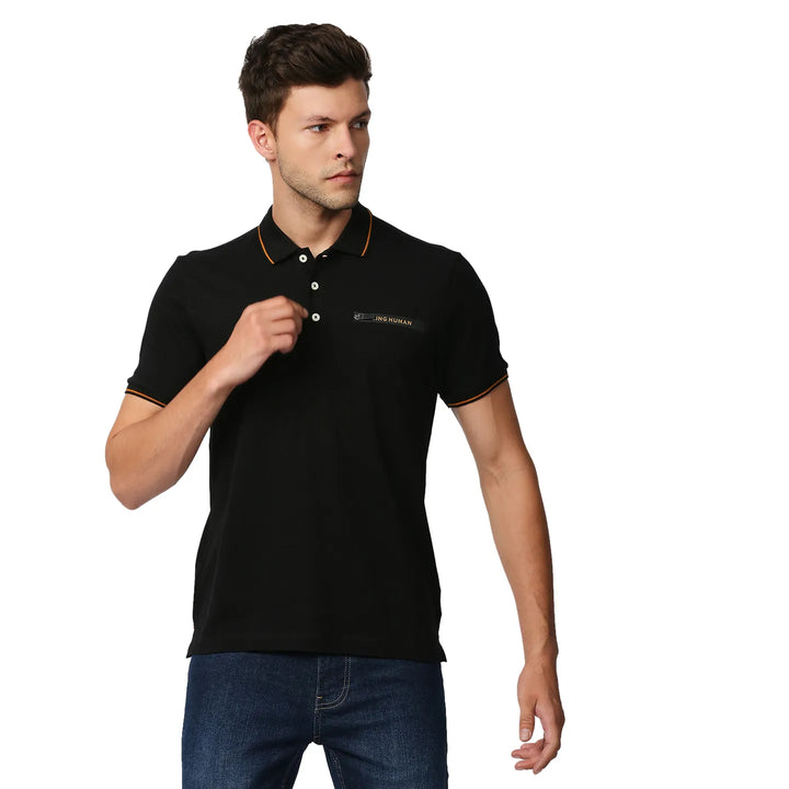 Black Regular Fit Men's Polo T-Shirt