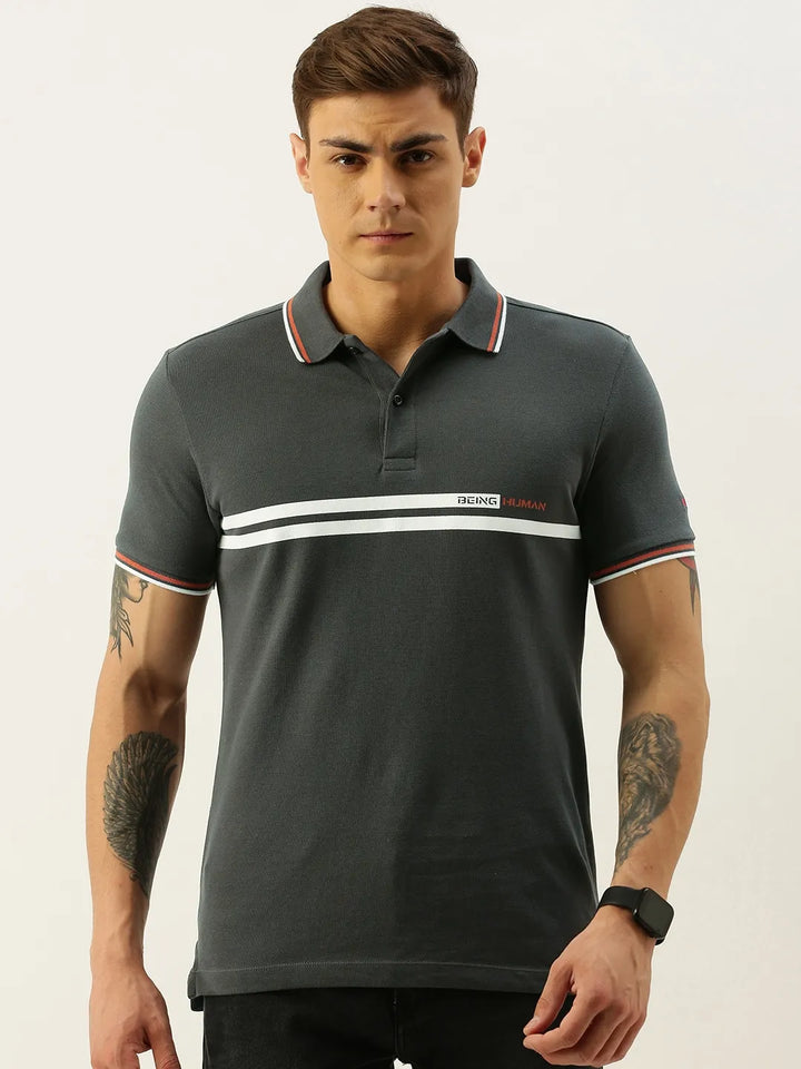 Grey Regular Fit Men's Polo T-Shirt