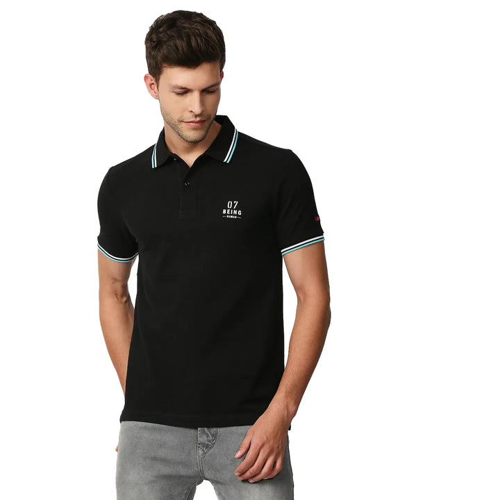 Black Regular Fit Men's Polo T-Shirt