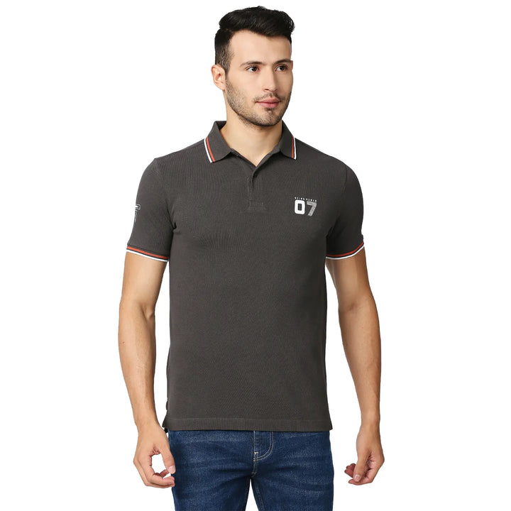Grey Regular Fit Men's Polo T-Shirt