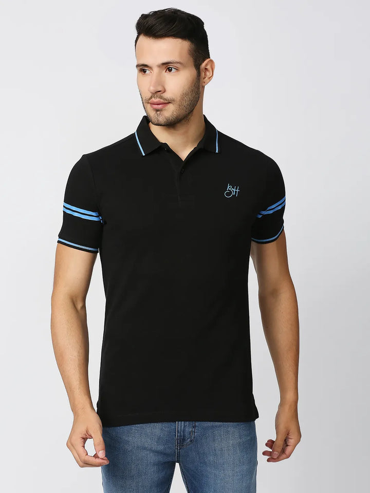 Black Regular Fit Men's Polo T-Shirt