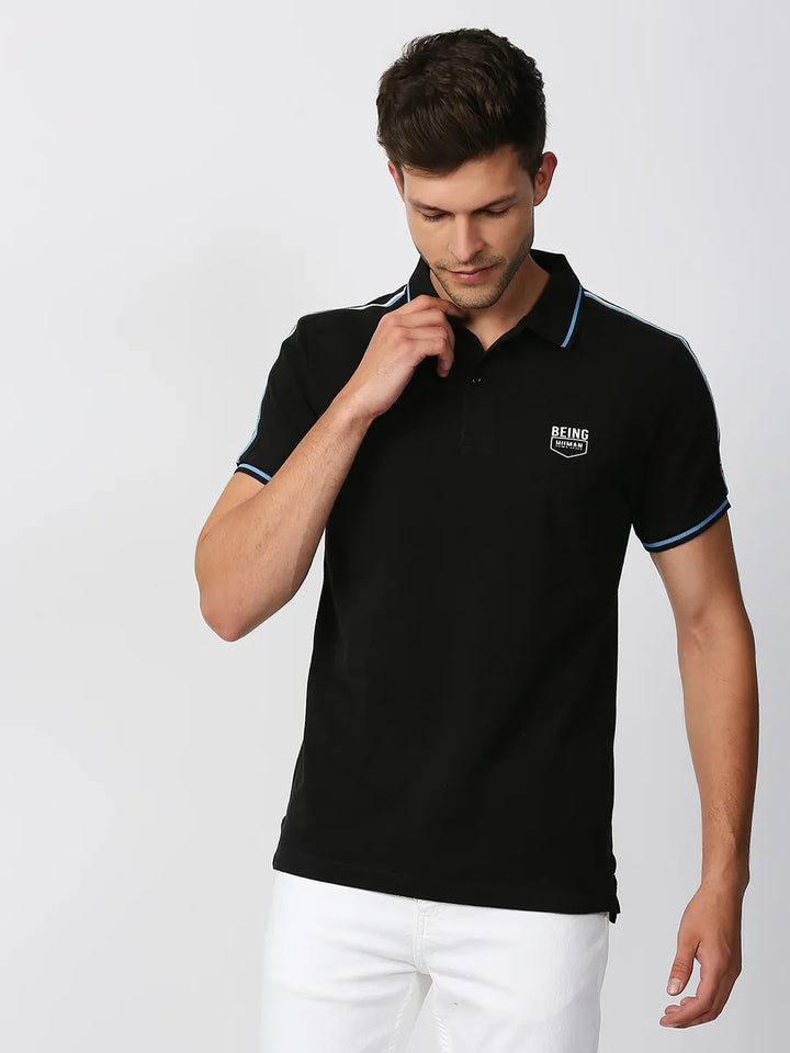 Black Regular Fit Men's Polo T-Shirt