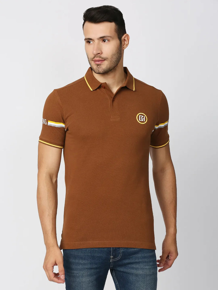 Brown Regular Fit Men's Polo T-Shirt