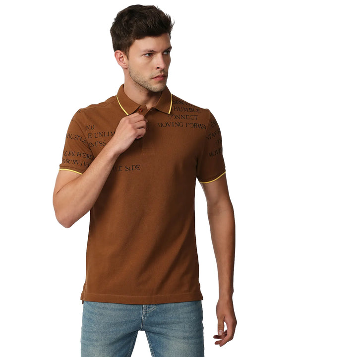 Brown Regular Fit Men's Polo T-Shirt