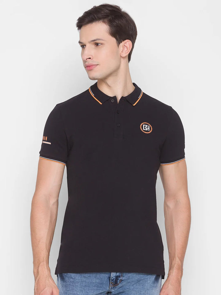 Black Regular Fit Men's Polo T-Shirt