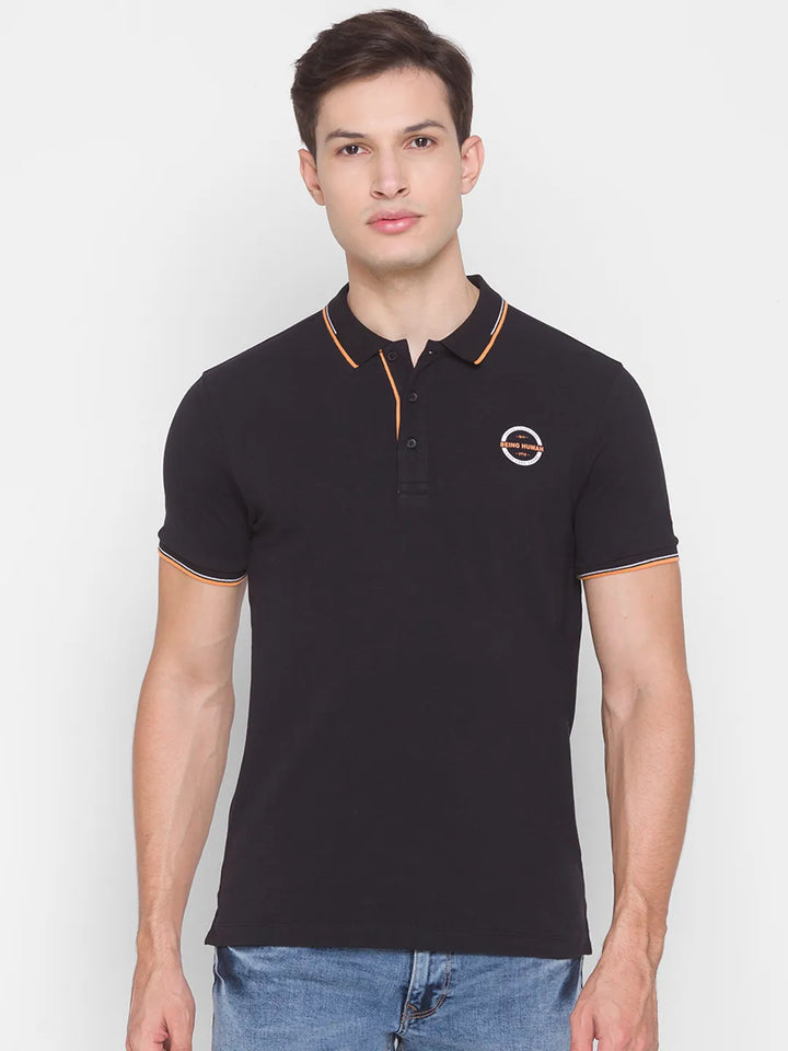 Black Regular Fit Men's Polo T-Shirt