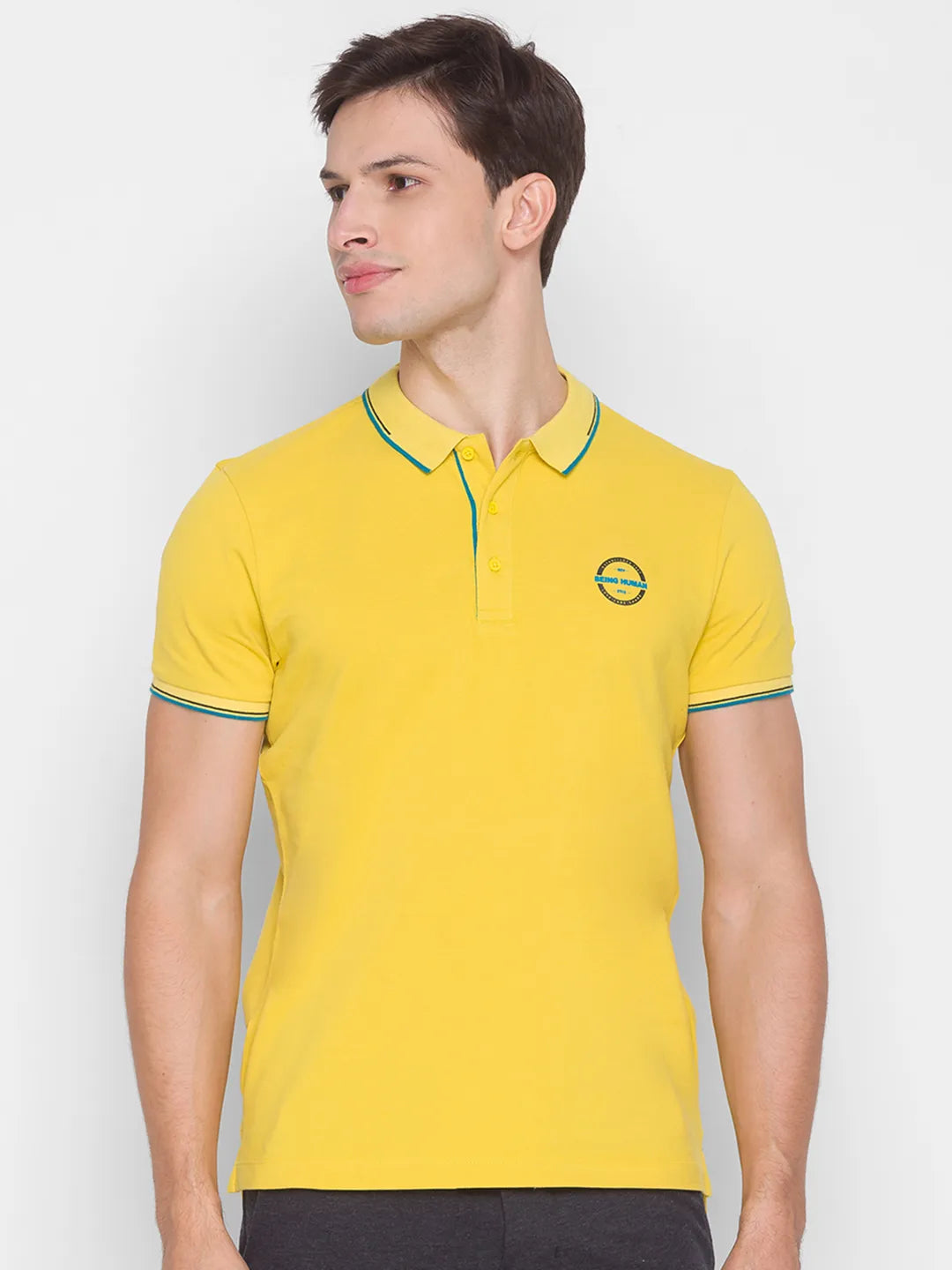 Being Human Clothing Men Regular Fit Polo Neck T-Shirts-Yellow