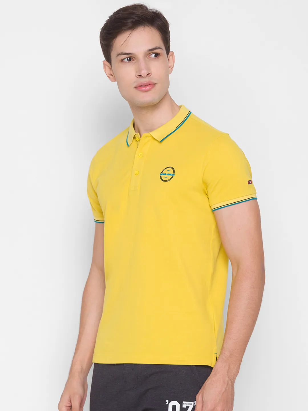 Being Human Clothing Men Regular Fit Polo Neck T-Shirts-Yellow