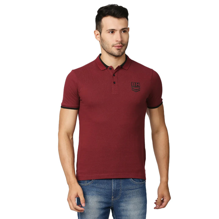 Maroon Regular Fit Men's Polo T-Shirt