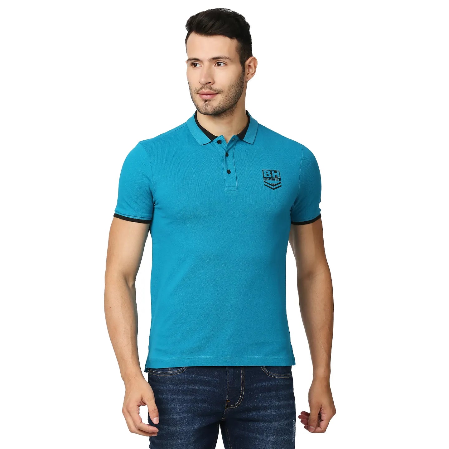 Being Human Clothing Men Regular Fit Polo Neck T-Shirts-Turquoise