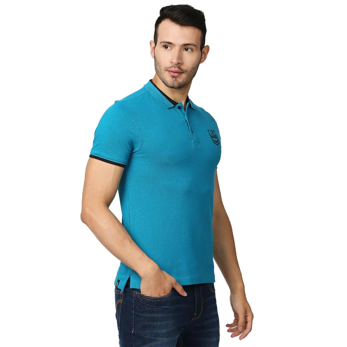 Being Human Clothing Men Regular Fit Polo Neck T-Shirts-Turquoise