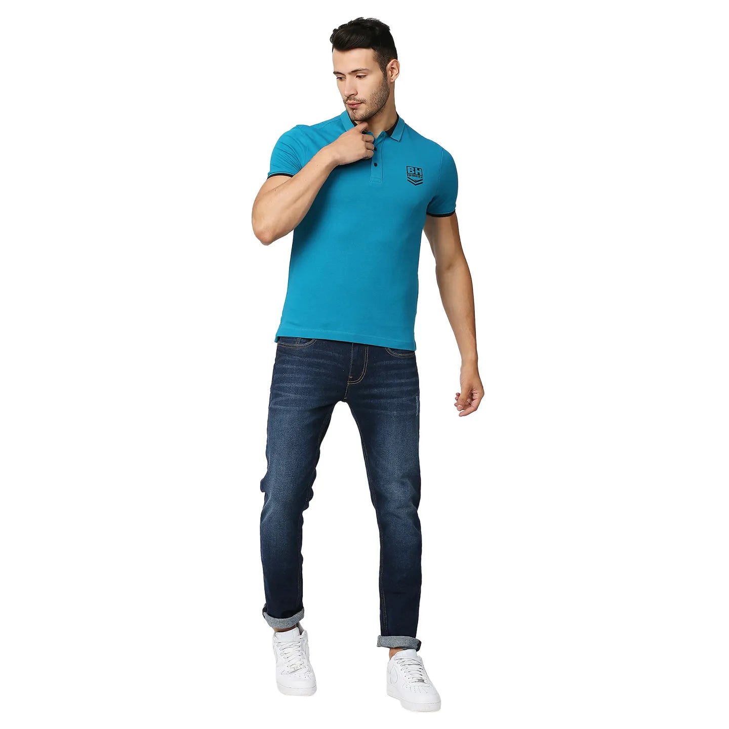 Being Human Clothing Men Regular Fit Polo Neck T-Shirts-Turquoise