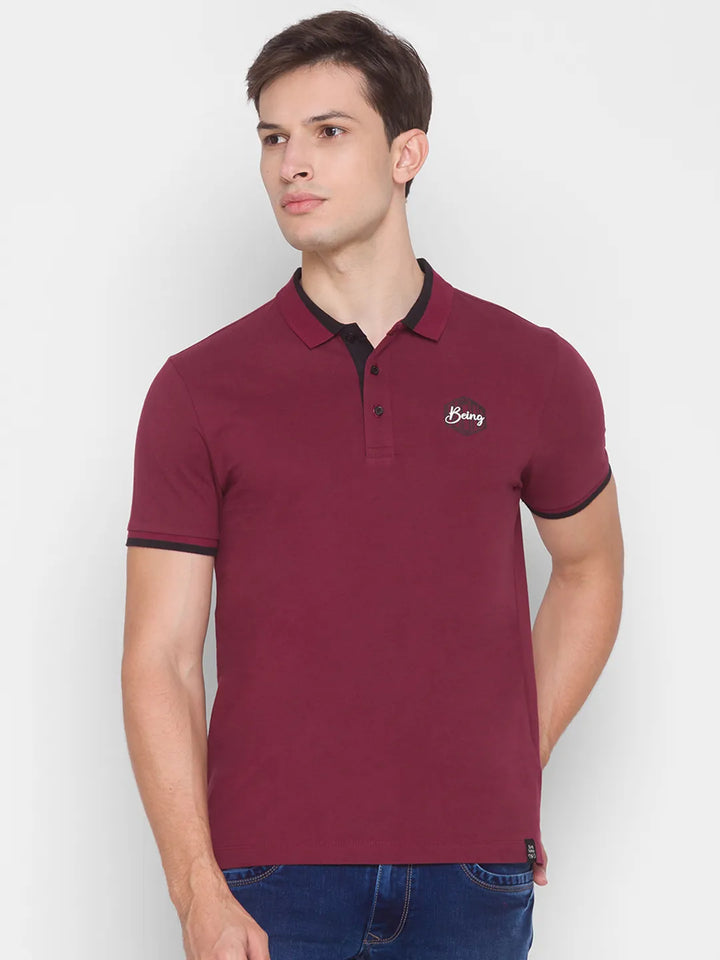 Maroon Regular Fit Men's Polo T-Shirt