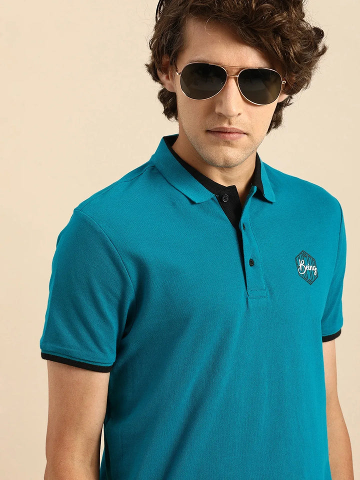 Blue Regular Fit Men's Polo T-Shirt by Being Human Clothing
