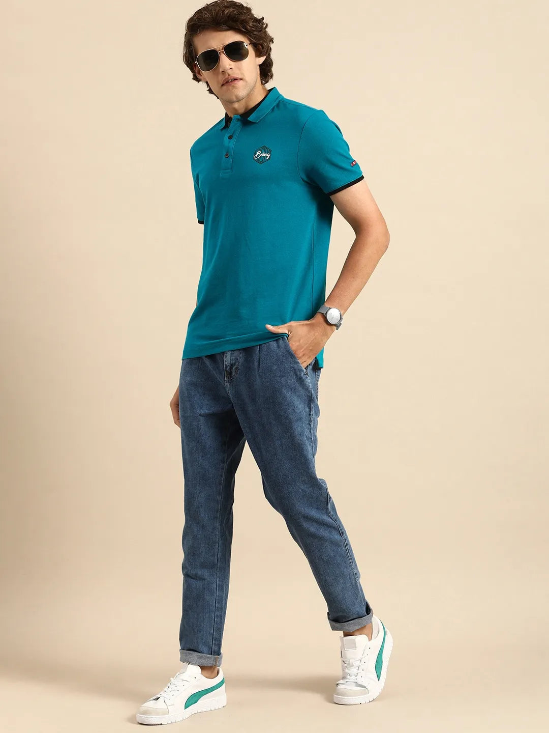 Blue Regular Fit Men's Polo T-Shirt by Being Human Clothing