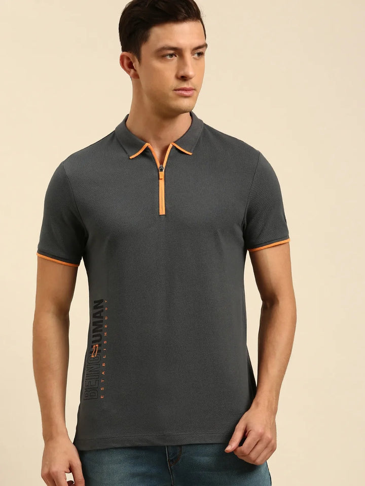 Dark Grey Regular Fit Men's Polo T-Shirt