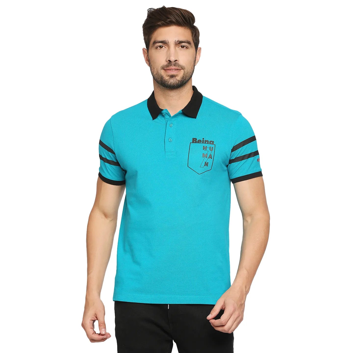 Being Human Clothing Men Regular Fit Polo Neck T-Shirts-Lake Blue