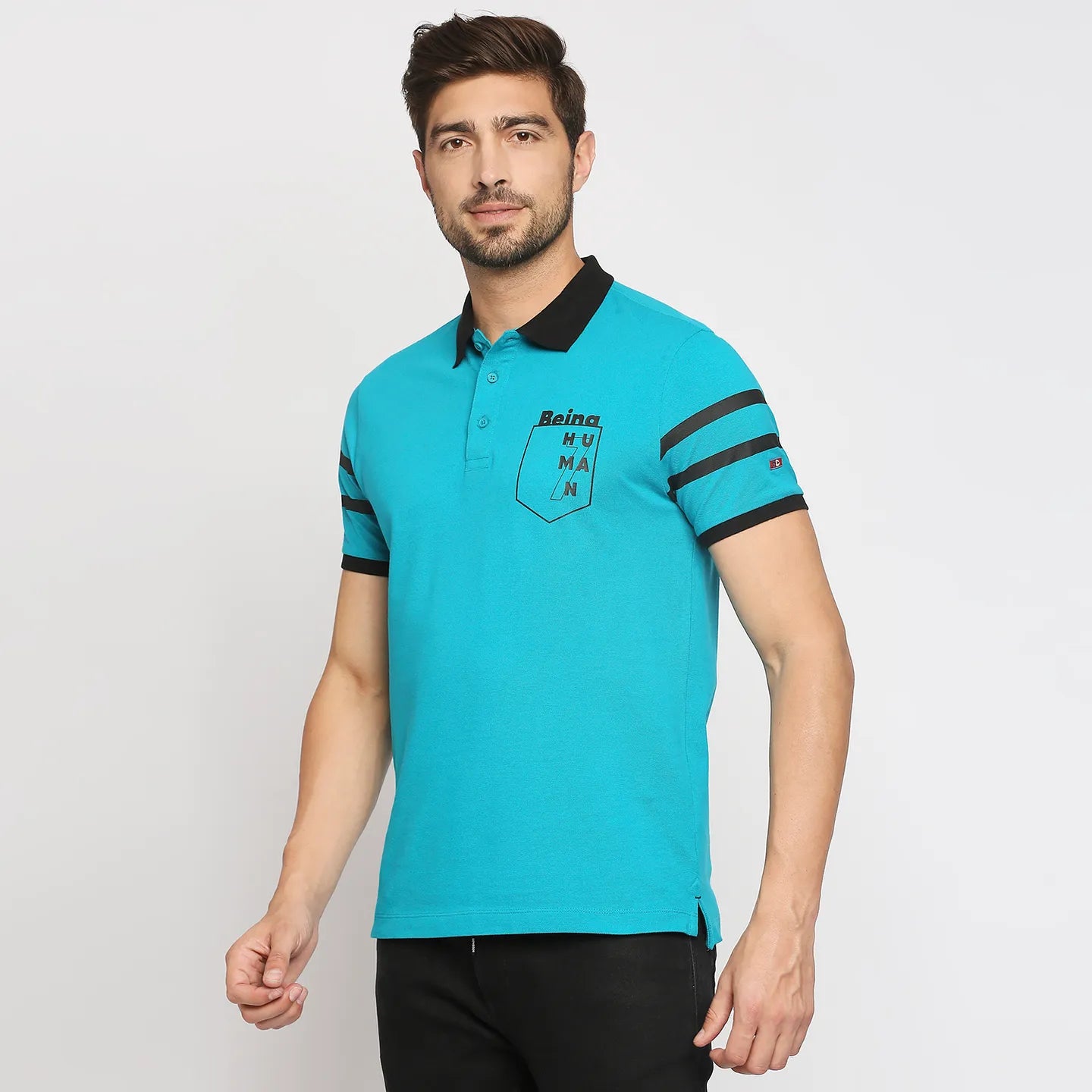 Being Human Clothing Men Regular Fit Polo Neck T-Shirts-Lake Blue
