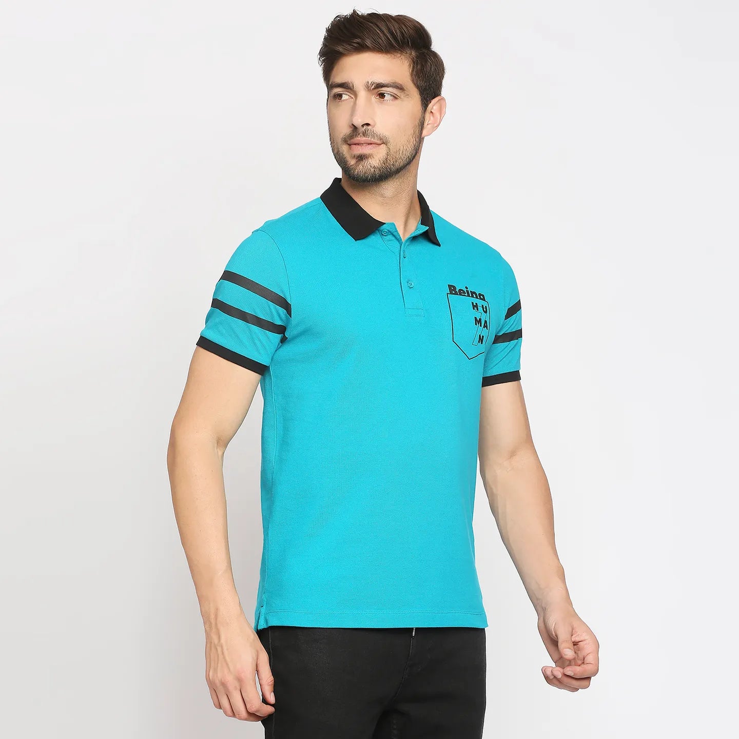Being Human Clothing Men Regular Fit Polo Neck T-Shirts-Lake Blue