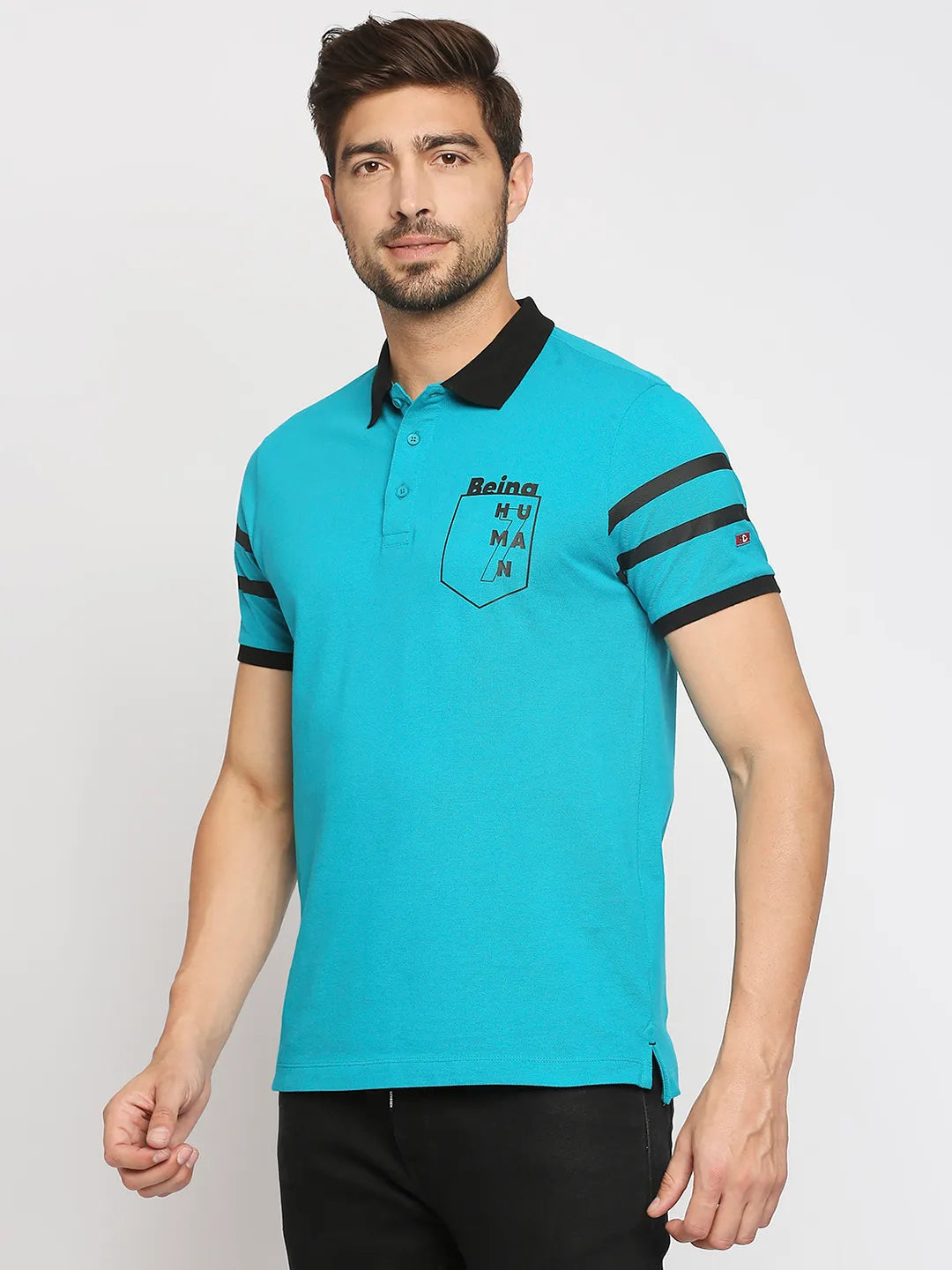 Being Human Clothing Men Regular Fit Polo Neck T-Shirts-Lake Blue
