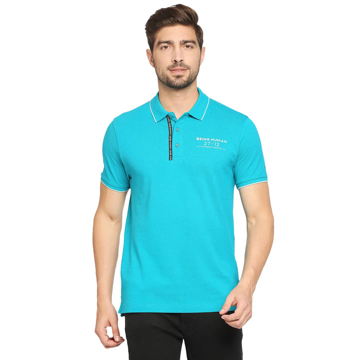 Lake Blue Regular Fit Men's Polo T-Shirt