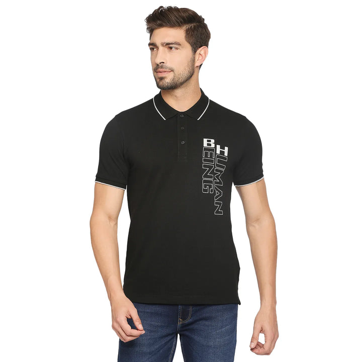 Black Regular Fit Men's Polo T-Shirt