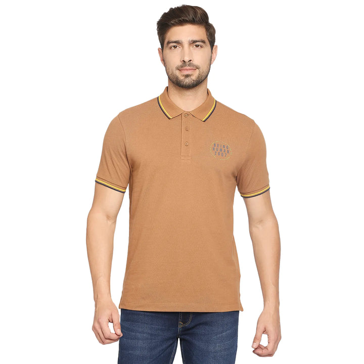 Brown Regular Fit Men's Polo T-Shirt