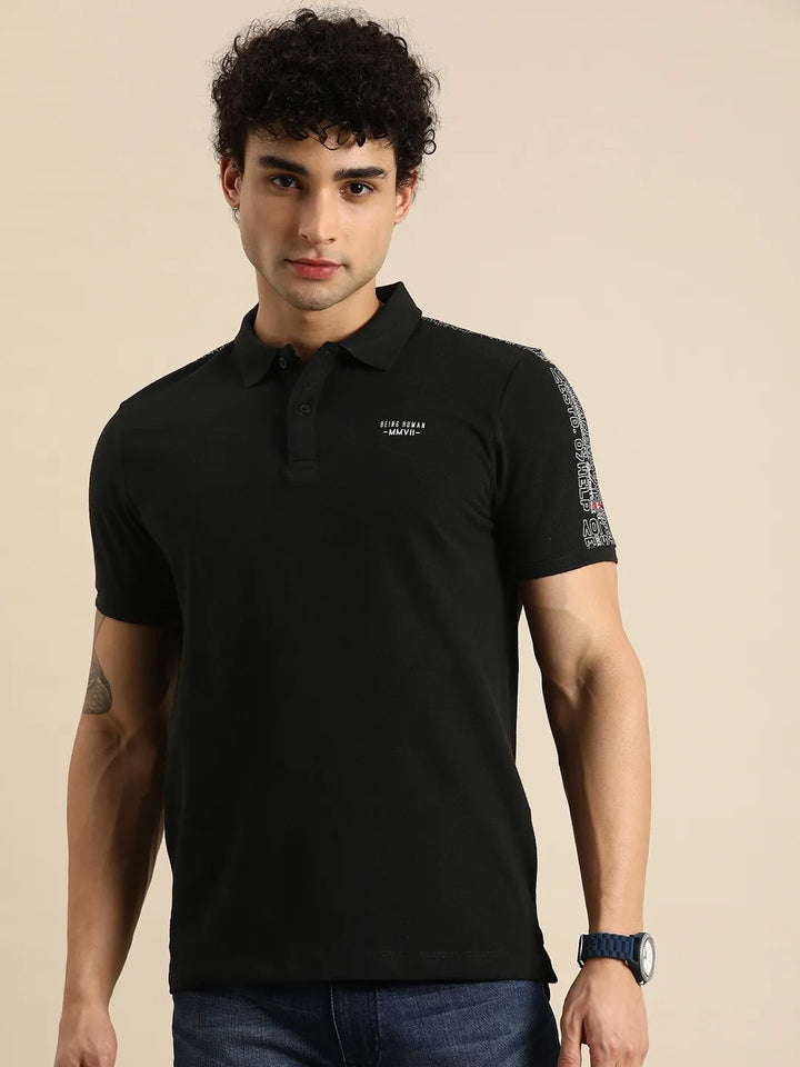 Black Regular Fit Men's Polo T-Shirt