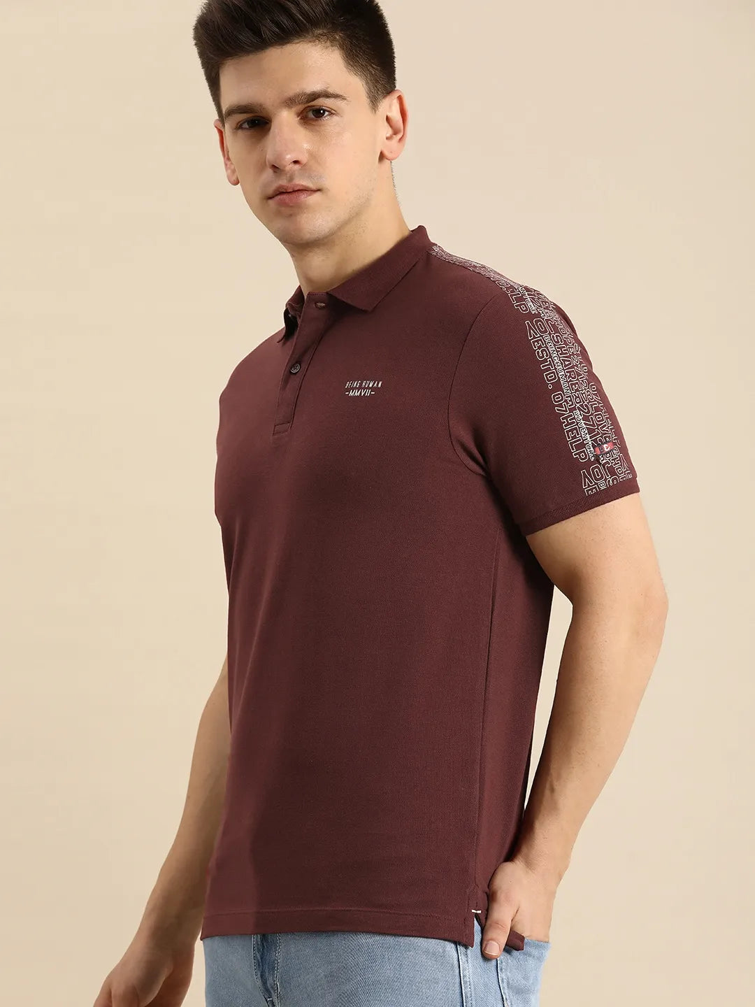 Red Regular Fit Men's Polo T-Shirt by Being Human Clothing