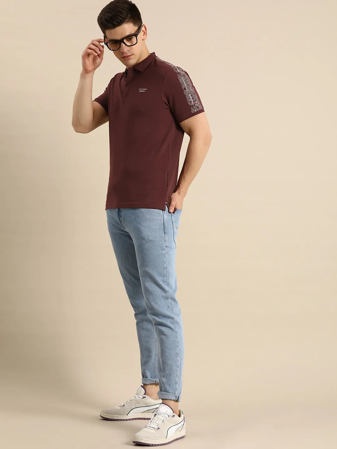 Red Regular Fit Men's Polo T-Shirt by Being Human Clothing