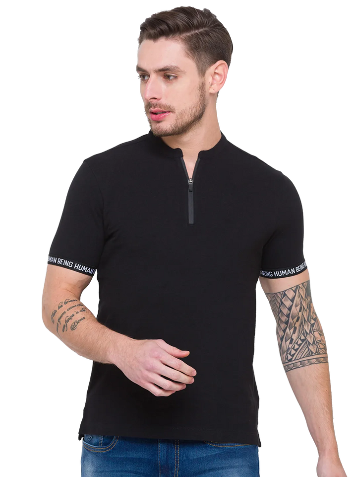 Black Regular Fit Men's Polo T-Shirt