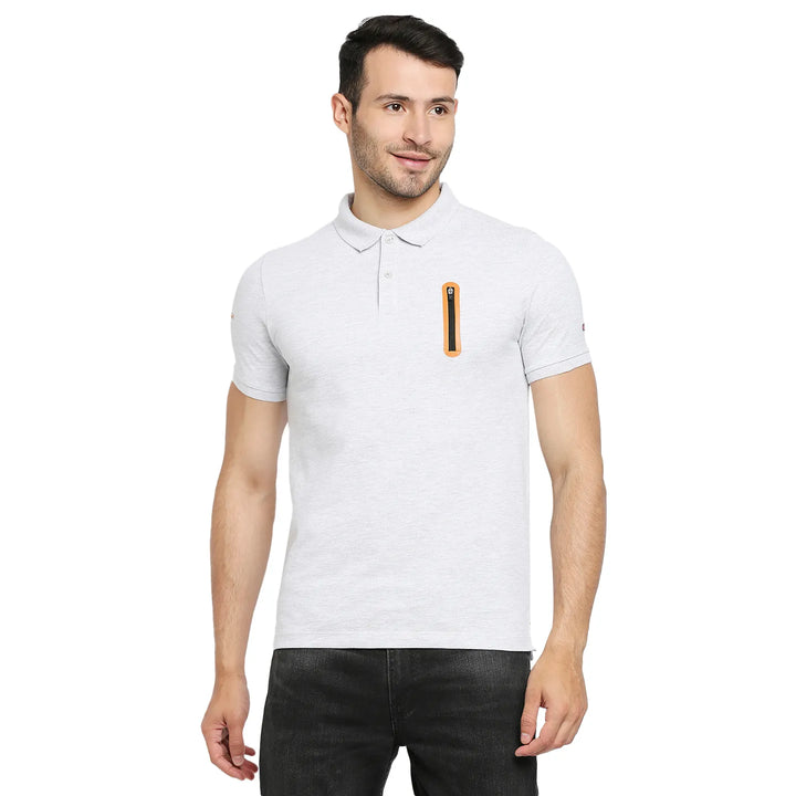 Grey Regular Fit Men's Polo T-Shirt